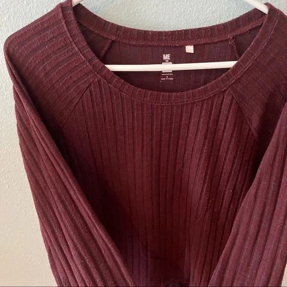 Pacsun Burgundy Ribbed Round Neck Long Sleeve Top - Picture 5 of 7